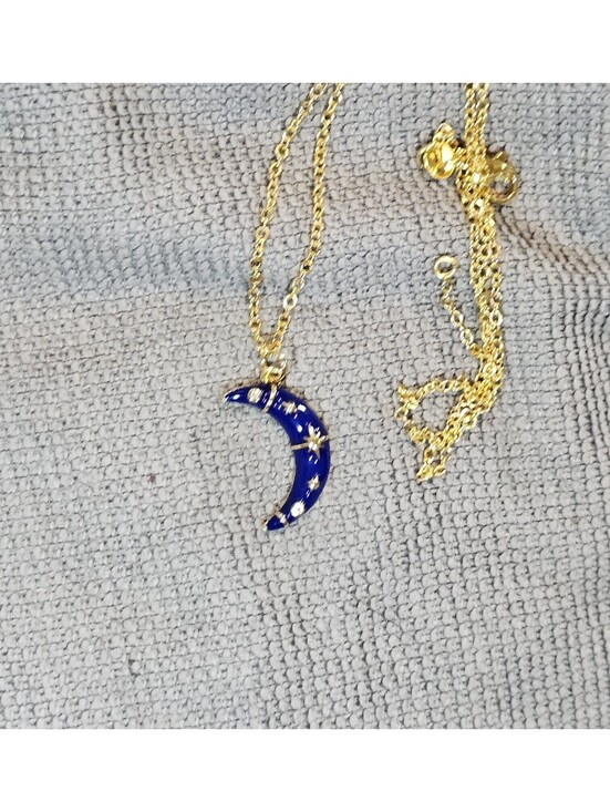 The Sacred Sparkle Jewelry - Blue Enamel Moon Pendant CZ 14k Gold-plated Necklace